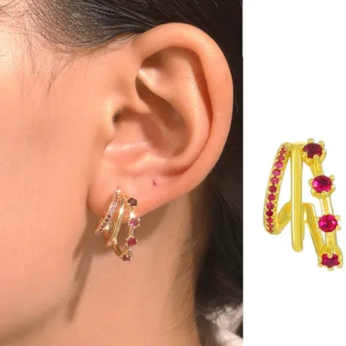 Retro Geometric Copper Inlay zircon earrings