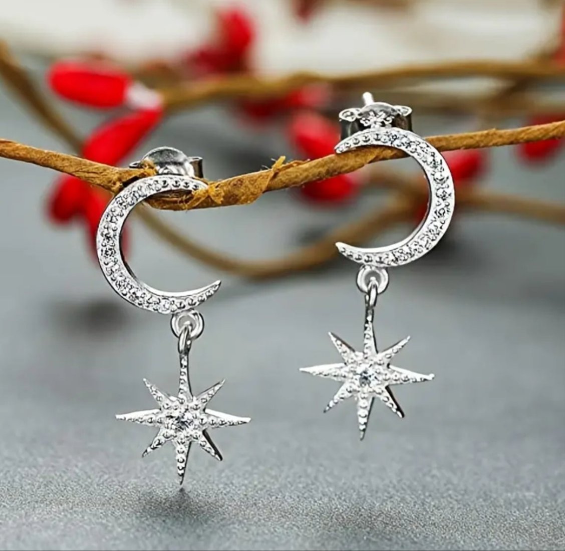 Simple stud drop earrings moon and star