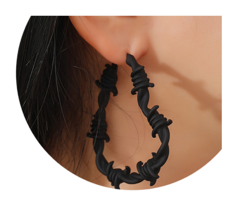 Black Barb Wire Heart Earrings