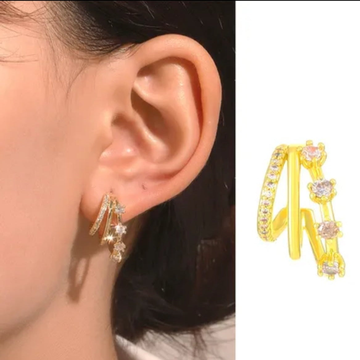Retro Geometric Copper Inlay zircon earrings
