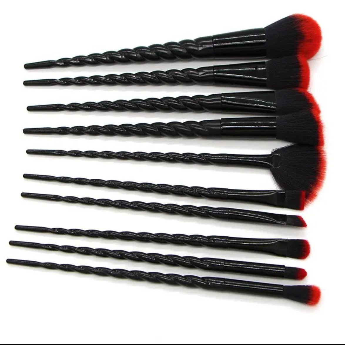 10 piece Black and red tipped make up brushes