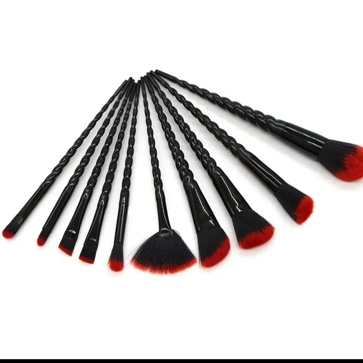 10 piece Black and red tipped make up brushes